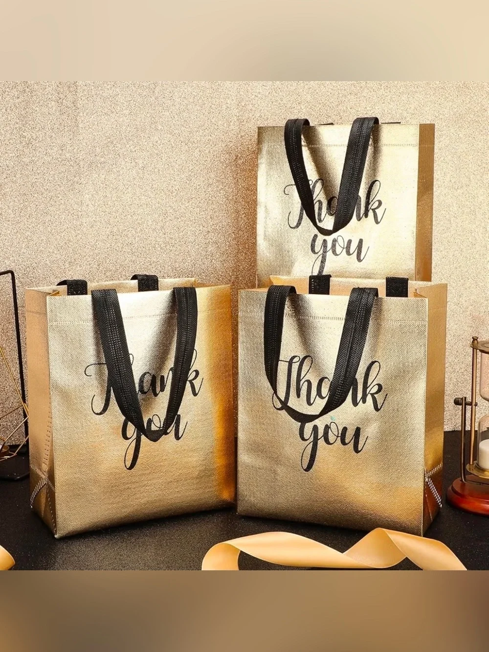Total of 8 ‘Thank You Party Gold/Black Bags’